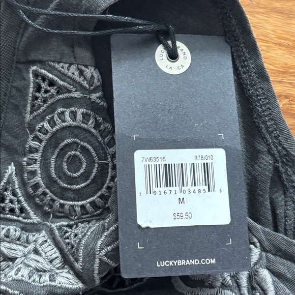 NWT Lucky Brand Embroidered Cold Shoulder Top Black Boho — Size M - Picture 9 of 9